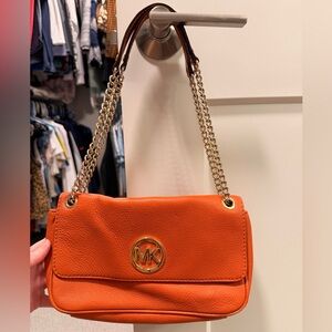 Michael Kors Dual Purpose! Orange Shoulder OR Hand Bag with Gold Chain